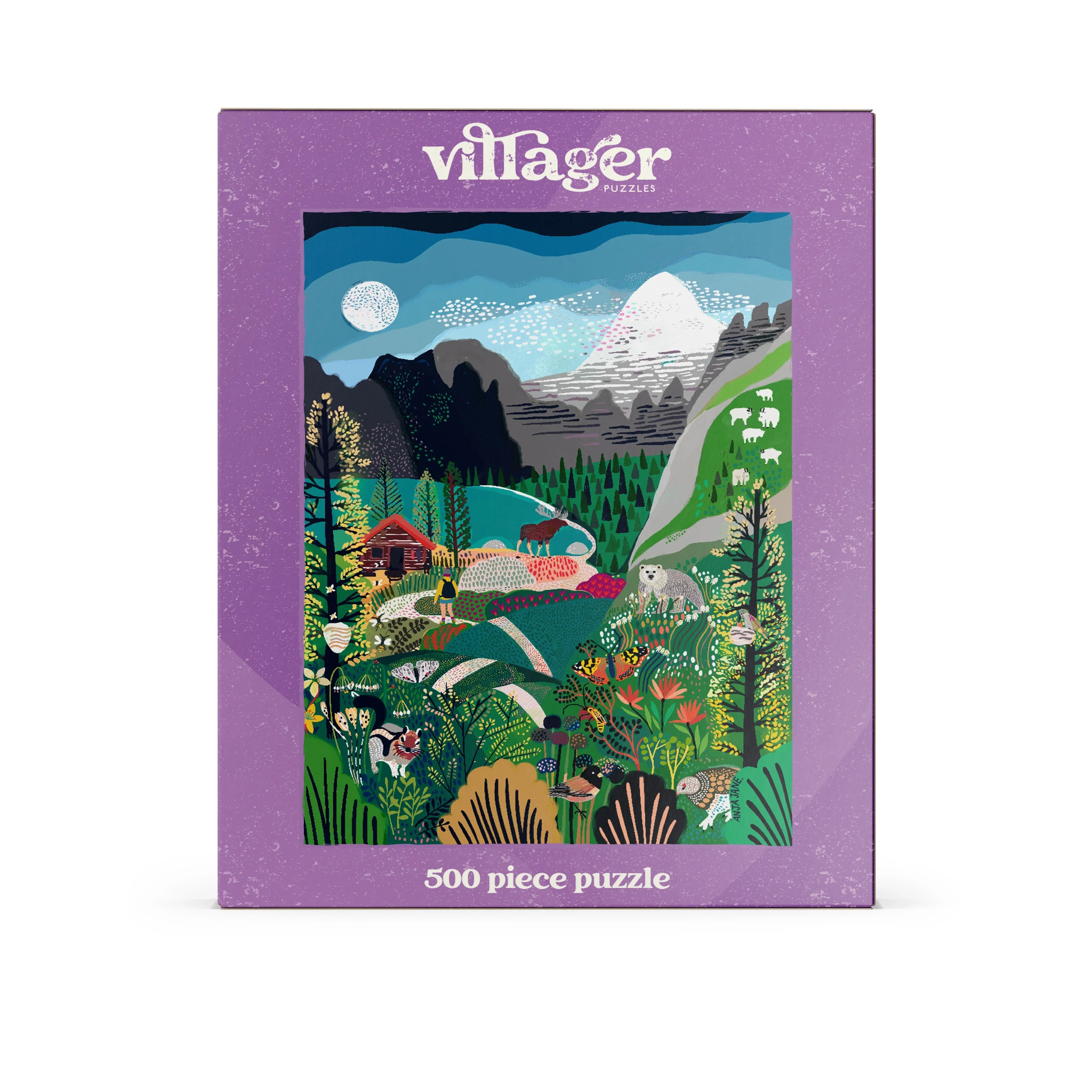 Villager Rockies Explorer 500 piece puzzle box with vibrant mountain and wildlife scene