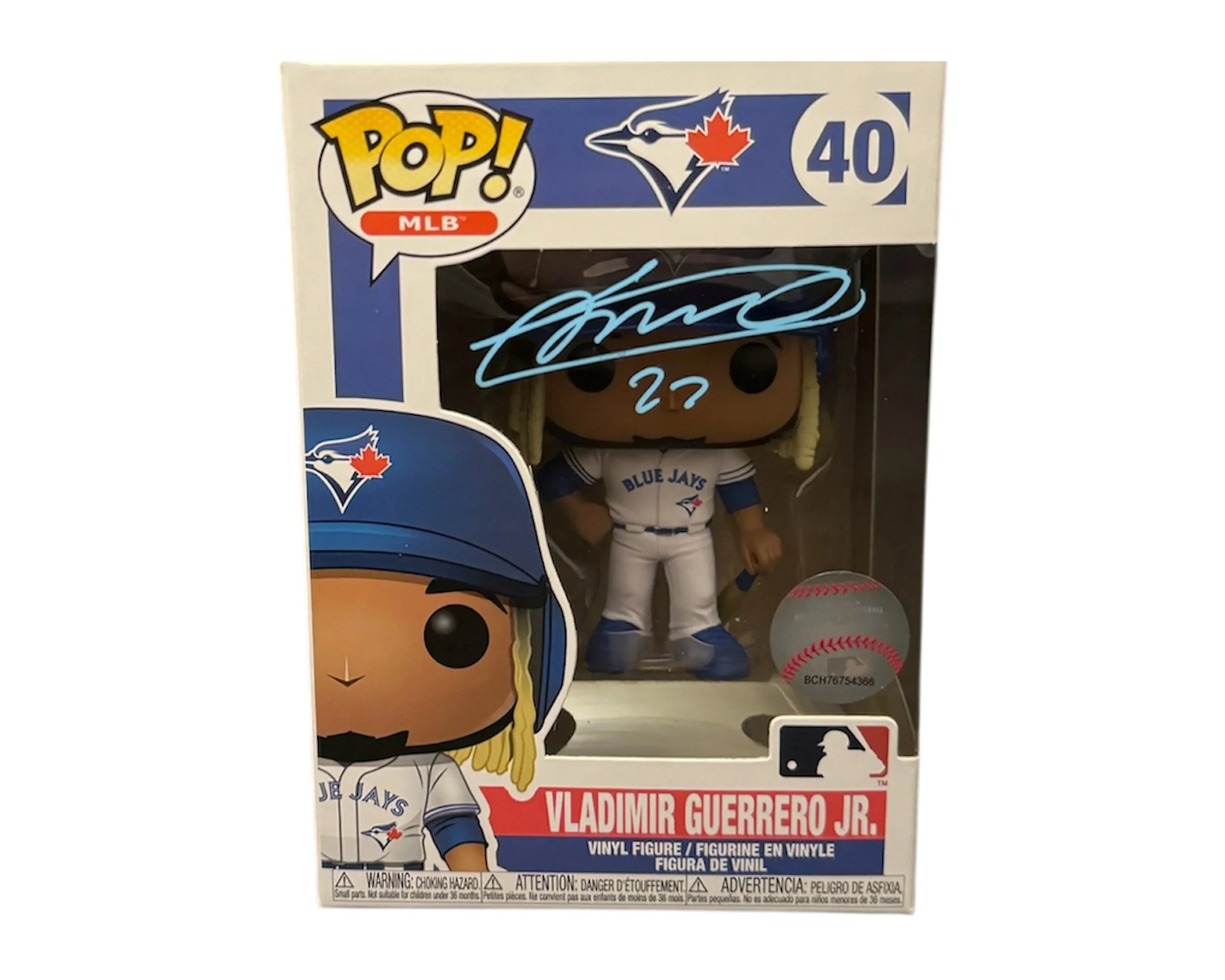 Vladimir Guerrero Jr. Blue Jays Funko Pop MLB vinyl figure in box with autograph on window