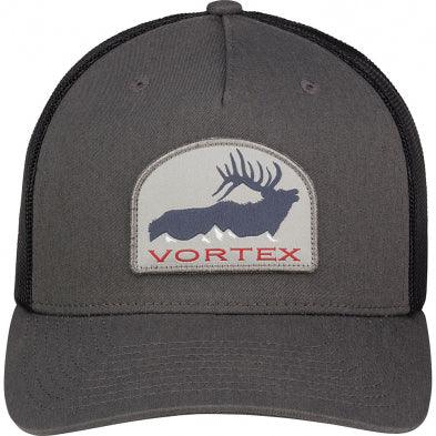 Gray Vortex mesh baseball cap with elk silhouette patch on front