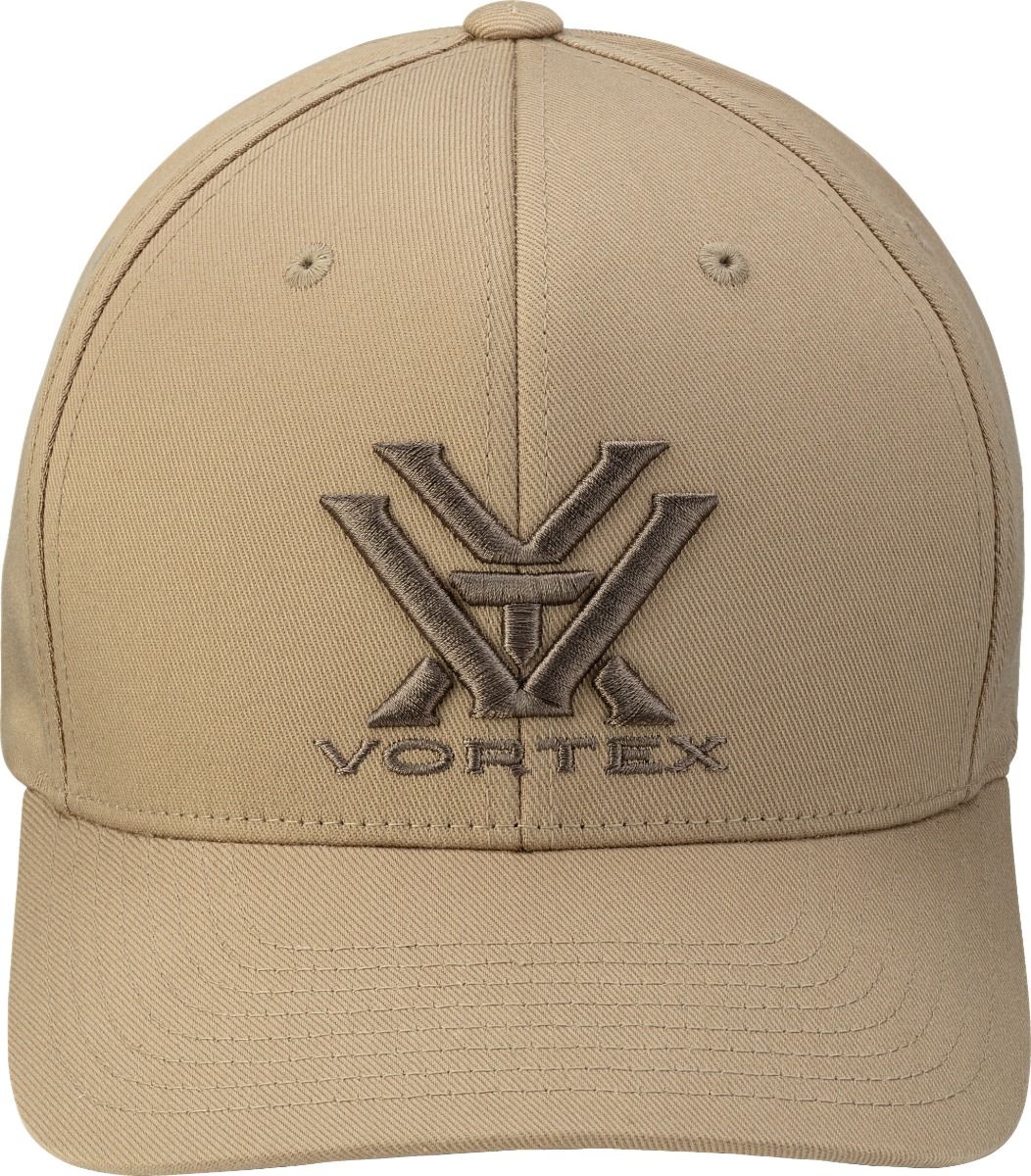 Vortex Core Logo FlexFit Cap in Khaki with embroidered logo and comfortable stretch-fit construction