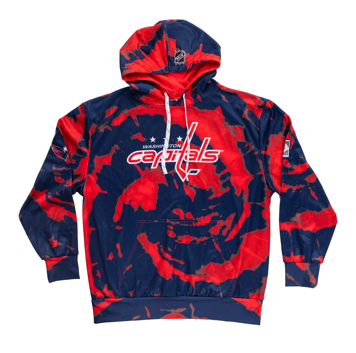 Washington Capitals red and navy hooded sweatshirt with NHL and Capitals logos