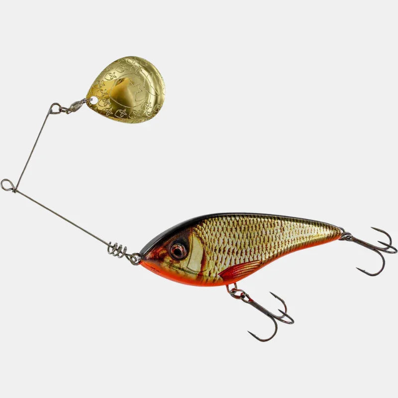 Westin Add-It Spinnerbait with Colorado blade and realistic fish pattern body on white background