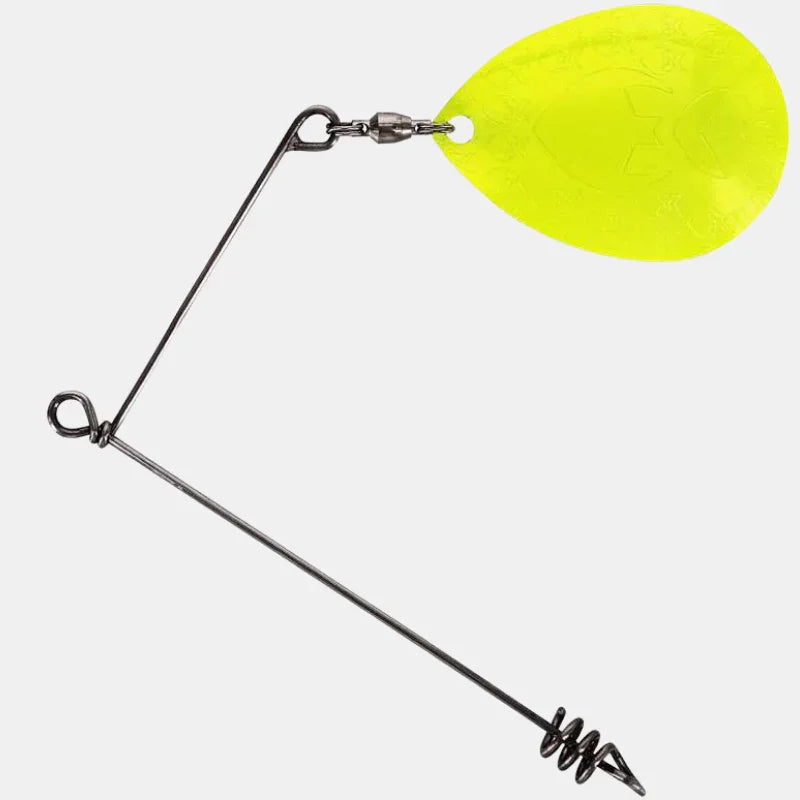 Chartreuse yellow Westin spinnerbait fishing lure with metal wire frame.