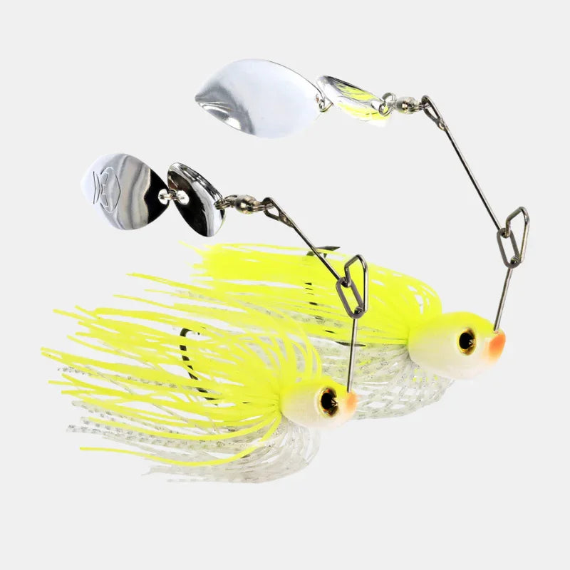 Westin Mvibe Pro Colorado spinnerbait lures with yellow skirts and silver blades