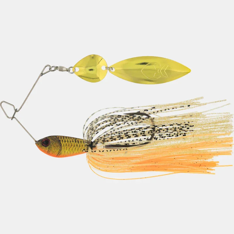 Westin Mvibe Pro Colorado Rudd fishing spinnerbait with yellow blades and skirt