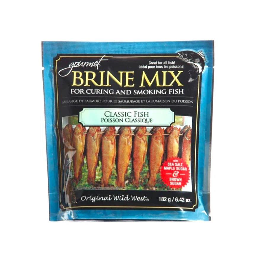 Classic Fish Brine Mix package for curing and smoking fish, featuring smoked fish image
