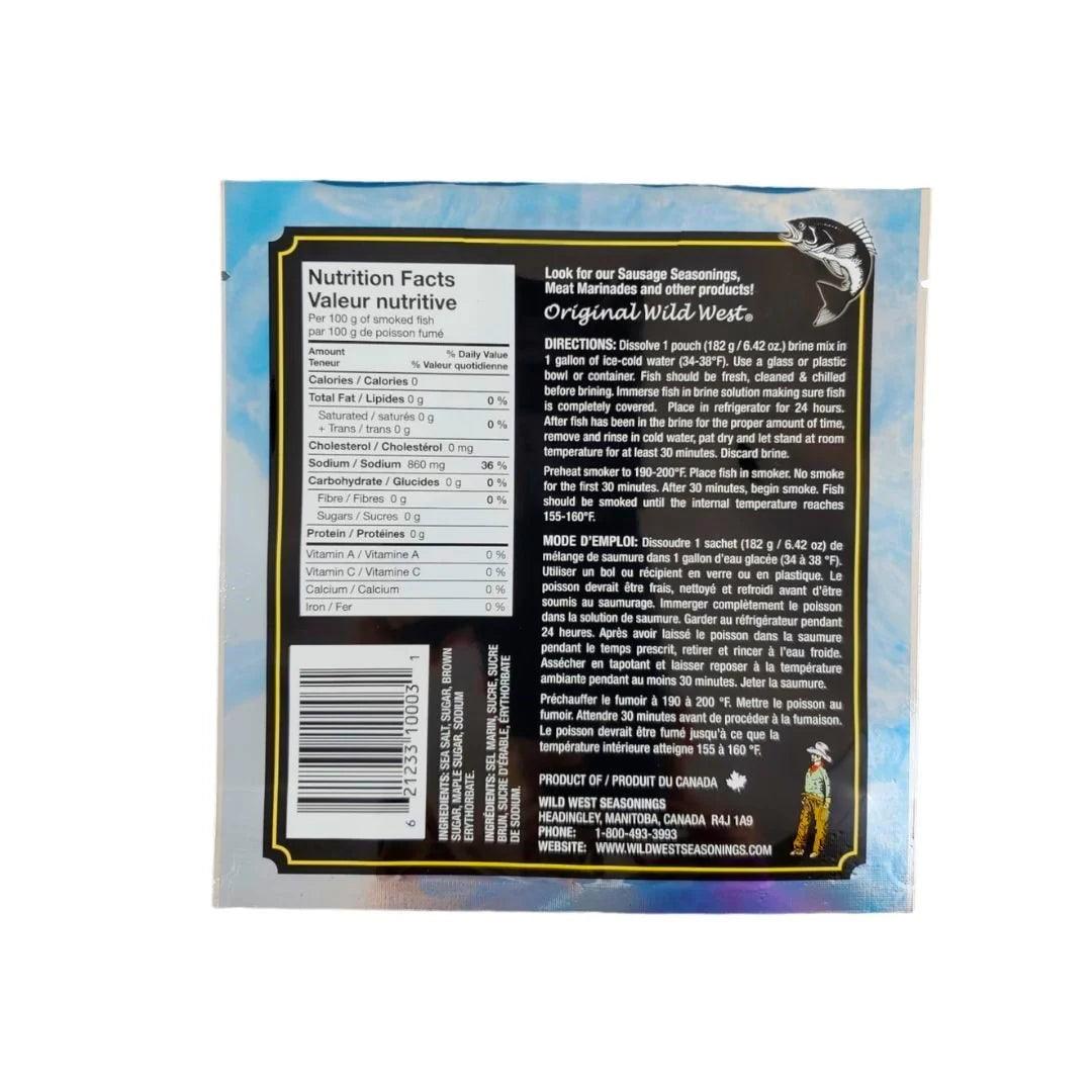 Back of Classic Fish Brine seasoning packet with nutrition facts, directions, and branding