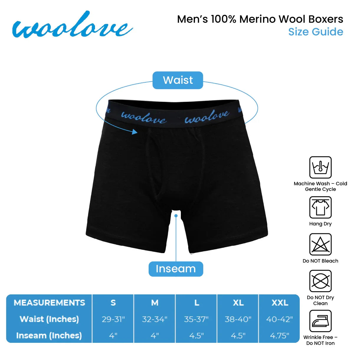 Woolove Apparel Men's 100% Merino Wool Boxer Brief Underwear