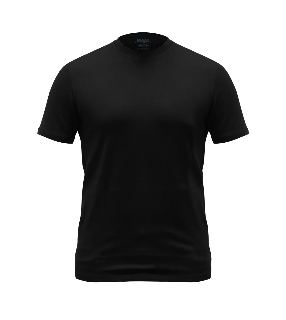 Men's black merino wool short sleeve t-shirt on plain background