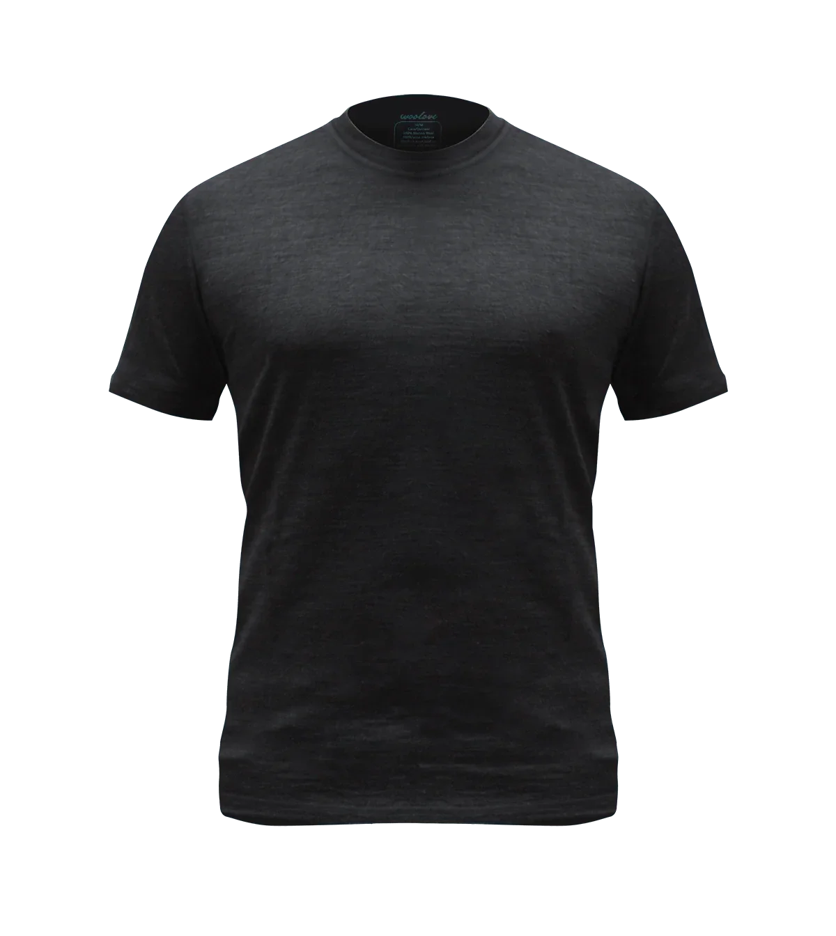 Men's black 100% merino wool short sleeve T-shirt on plain background