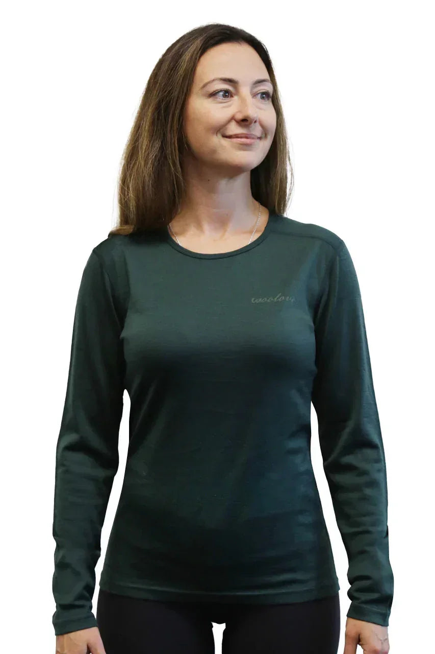 Woolove Apparel Women's 100% Merino Wool Base Layer Long Sleeve Crew Neck Shirt 190 GSM