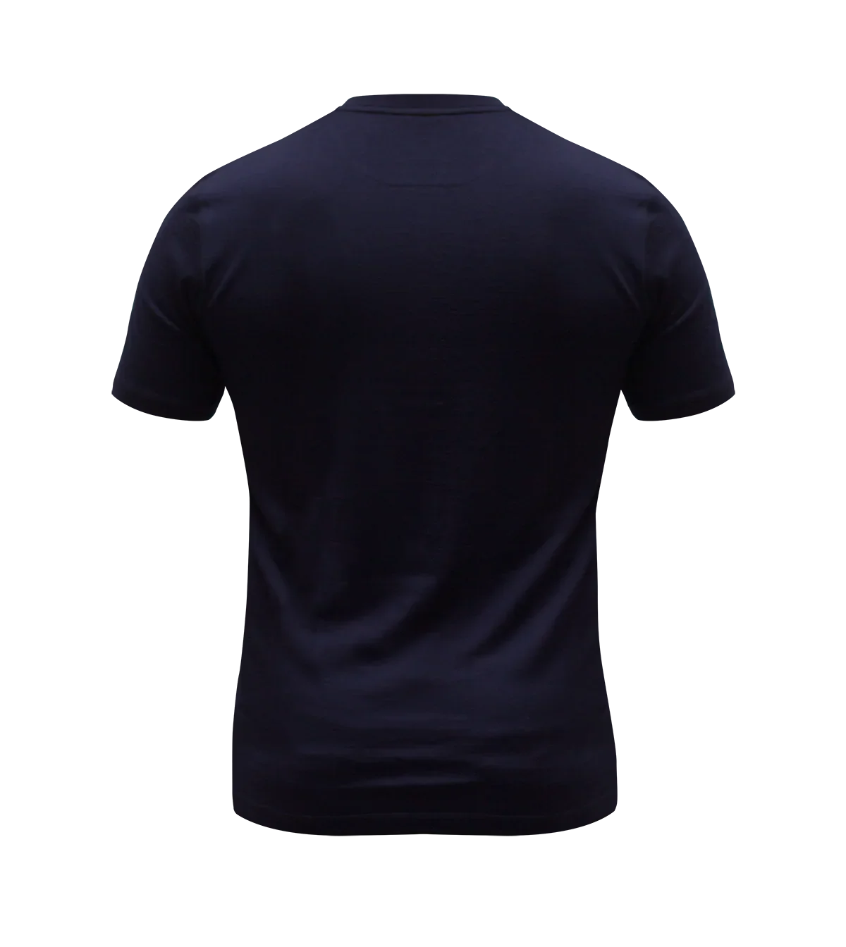 Women's navy merino wool T-shirt back view on white background