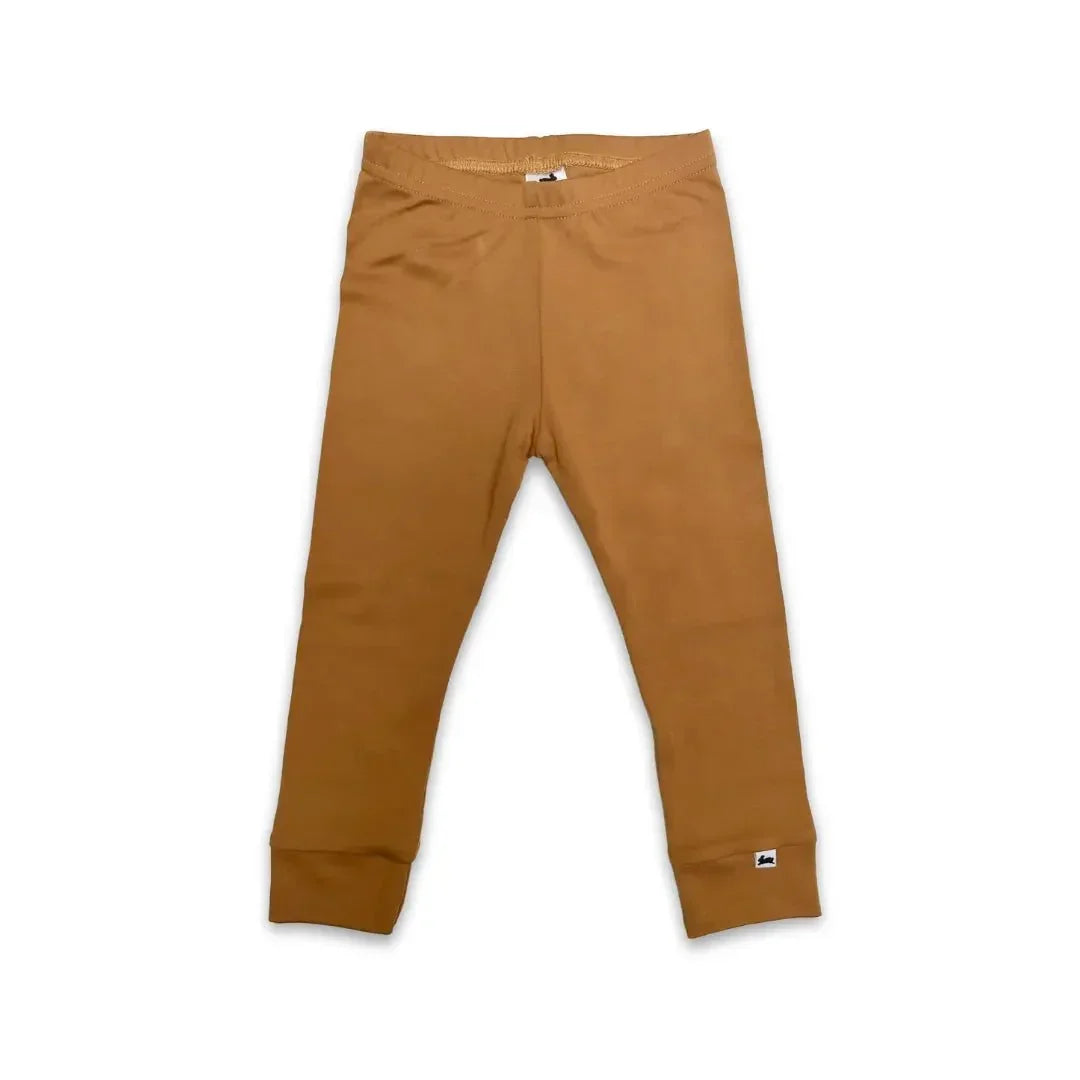 Youth bamboo leggings in solid brown color on white background