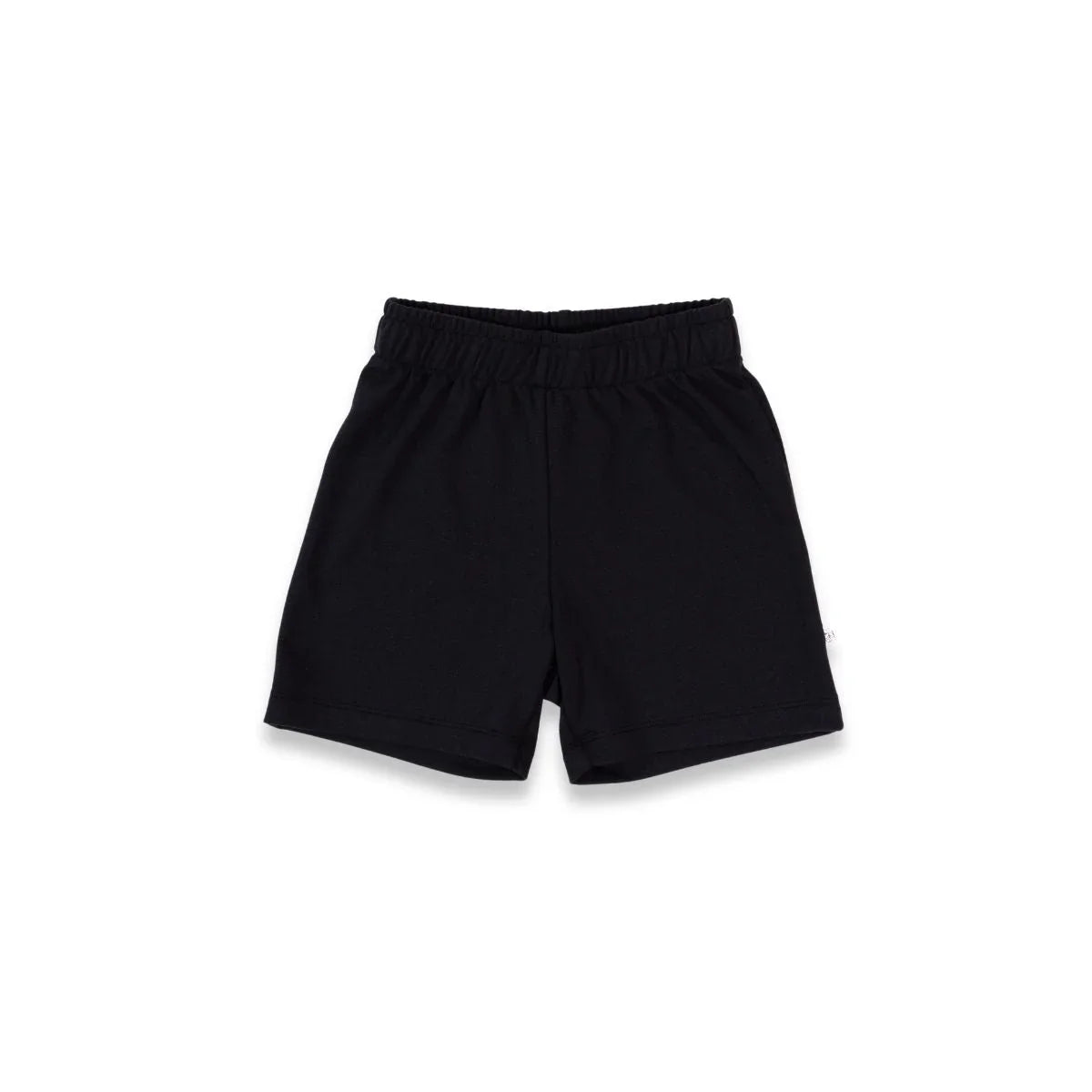 Black kids shorts with elastic waistband on white background