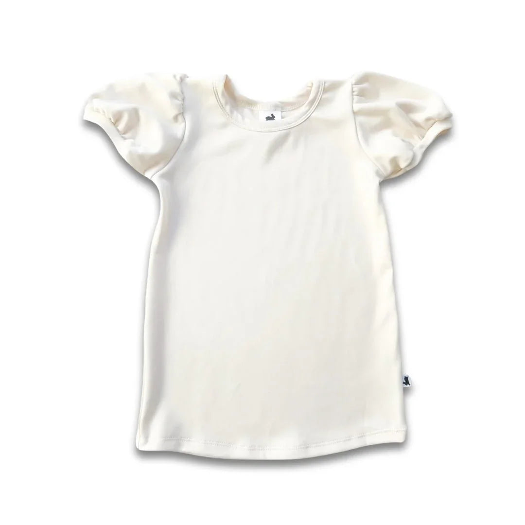 Ivory youth bamboo puffed sleeve t-shirt on white background
