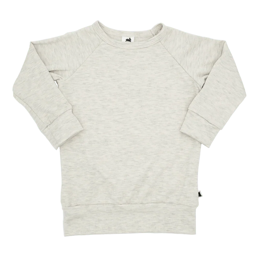 Youth bamboo raglan pullover in solid light grey, long sleeves, plain design