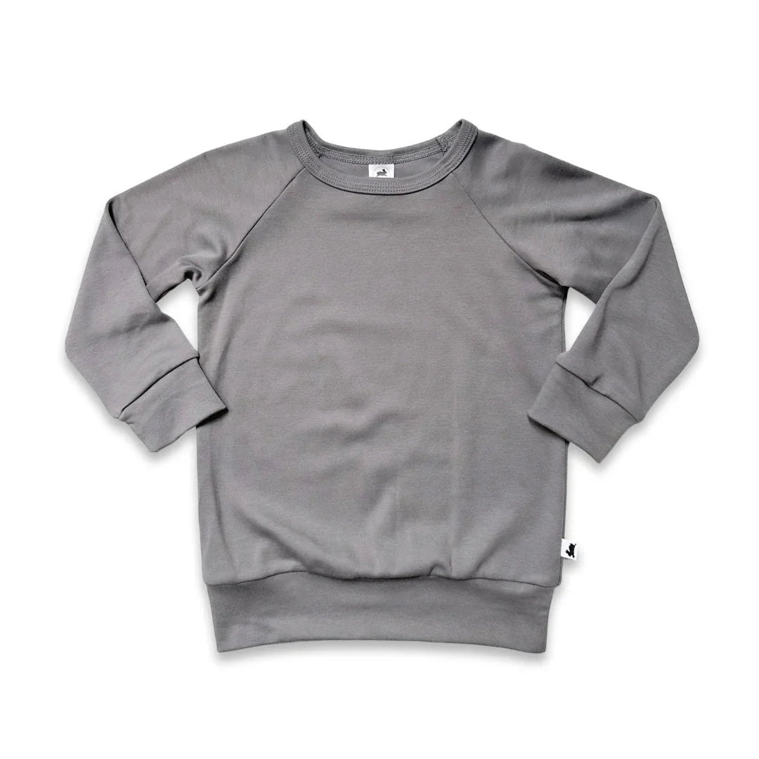 Gray long sleeve crewneck sweatshirt for kids on white background