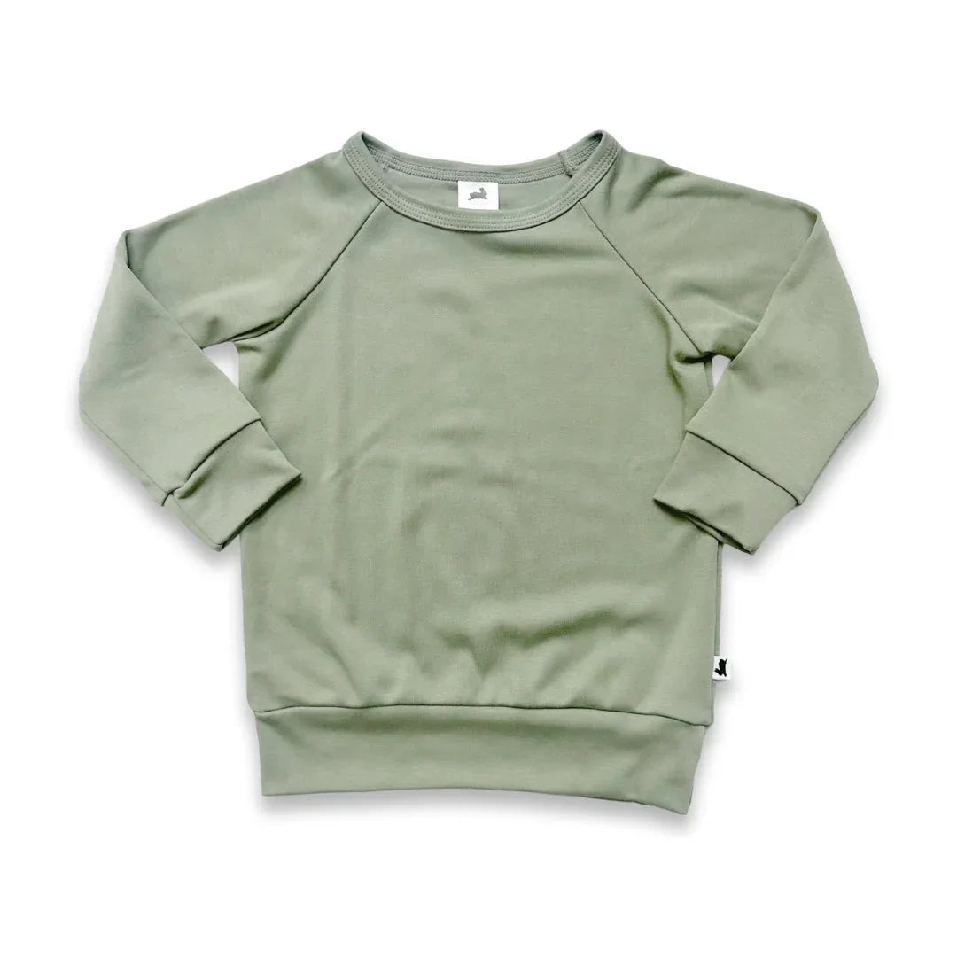 Sage green kids crewneck sweatshirt with long sleeves on white background