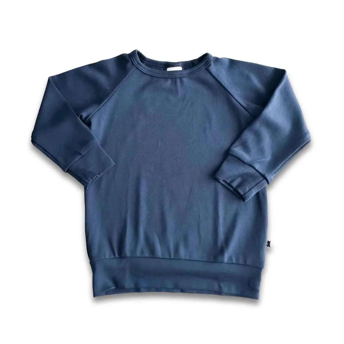 Navy blue kids crewneck sweatshirt with long sleeves on white background
