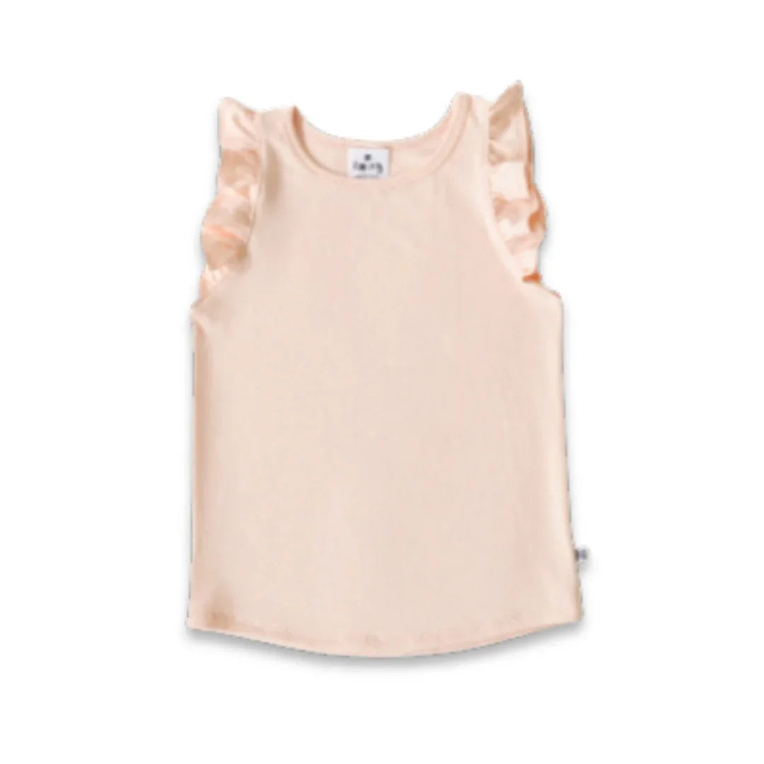 Light pink ruffle sleeve kids tee shirt on a white background