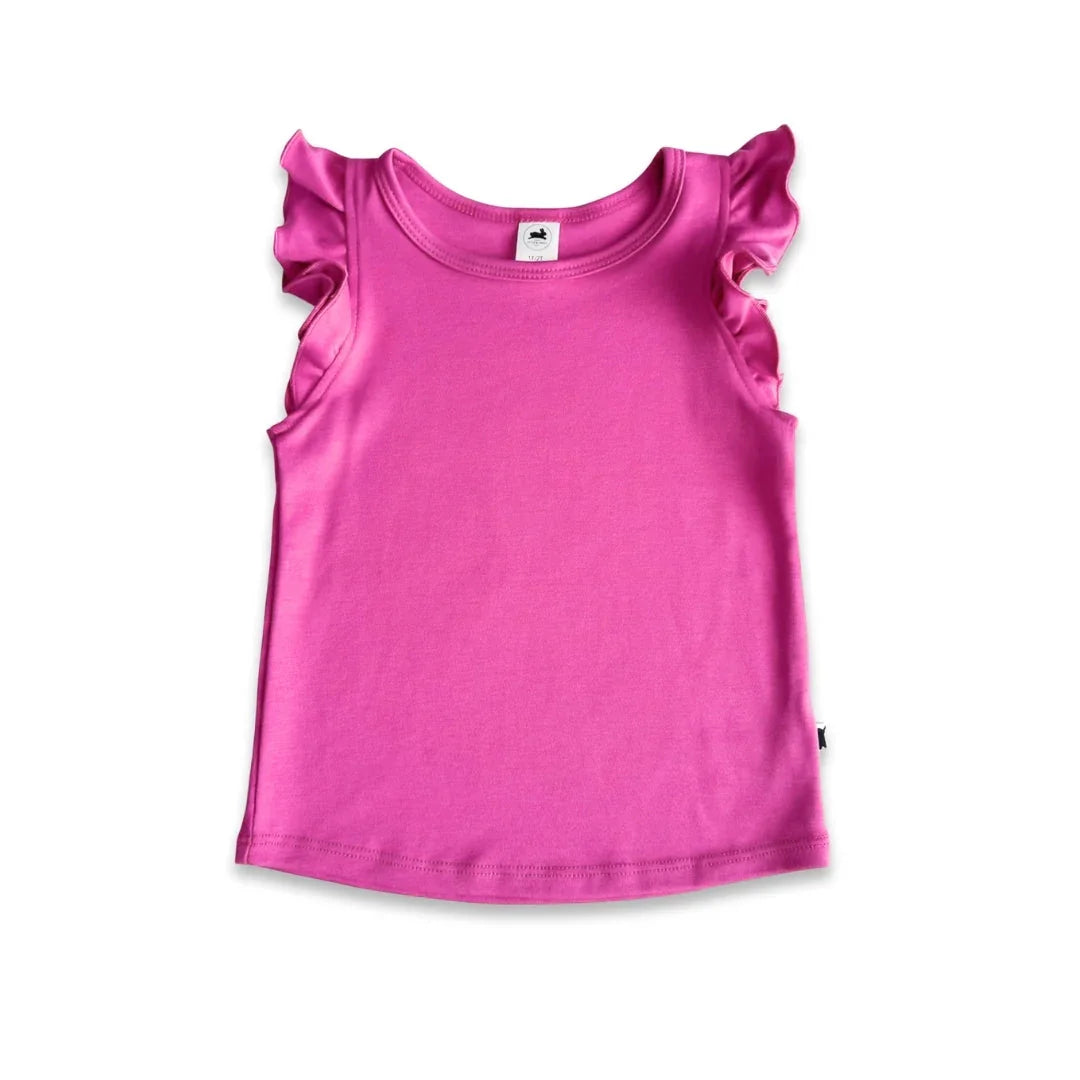 Pink sleeveless girls ruffle top on white background
