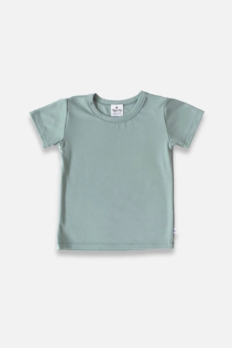 Mint green bamboo youth t-shirt with short sleeves on a plain white background