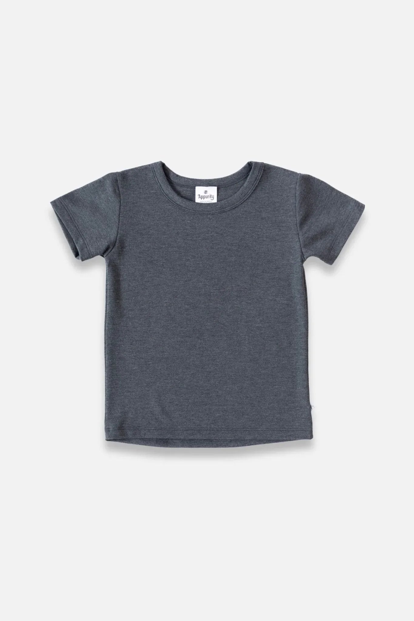 Youth dark grey bamboo t-shirt with short sleeves on white background