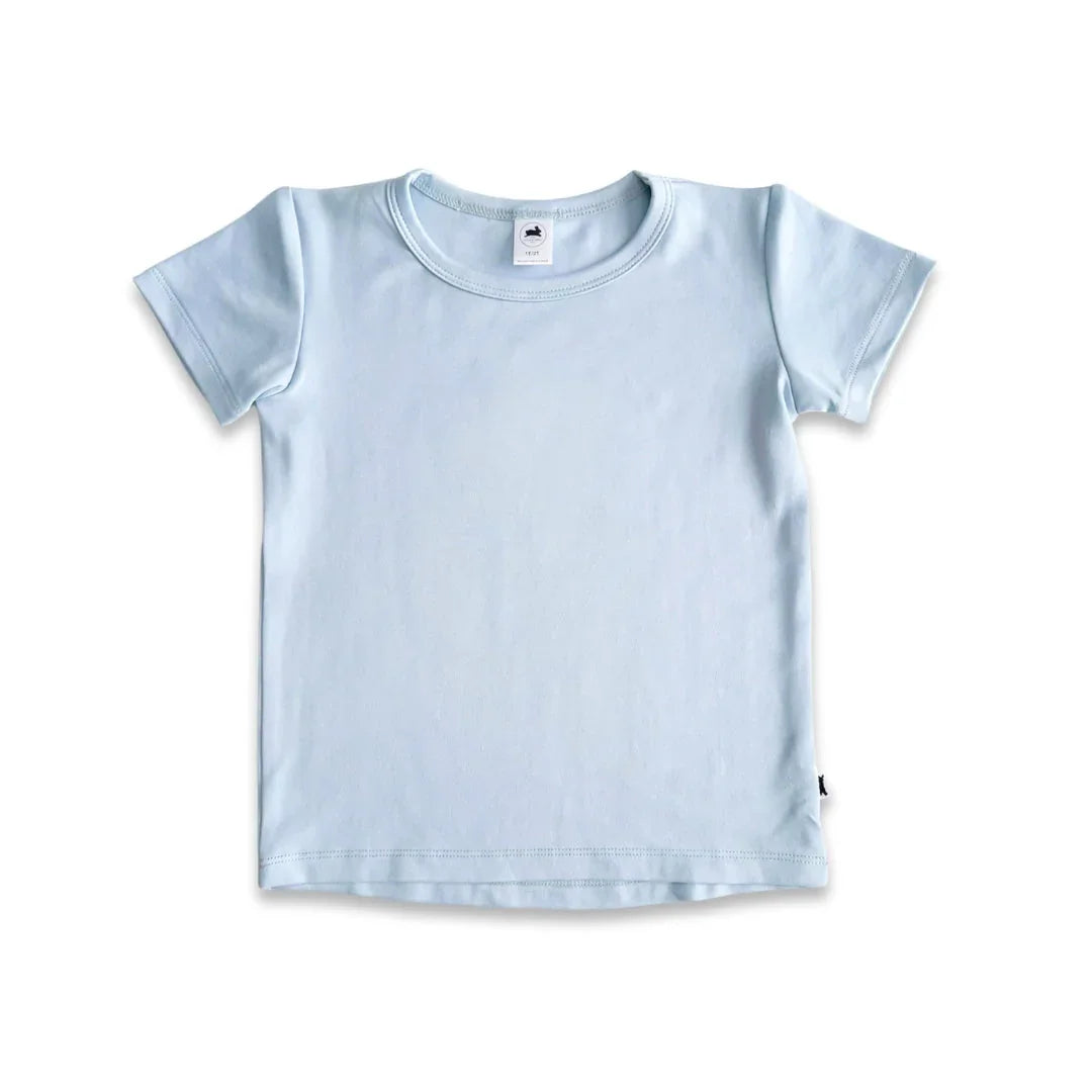 Light blue short sleeve kids T-shirt on white background