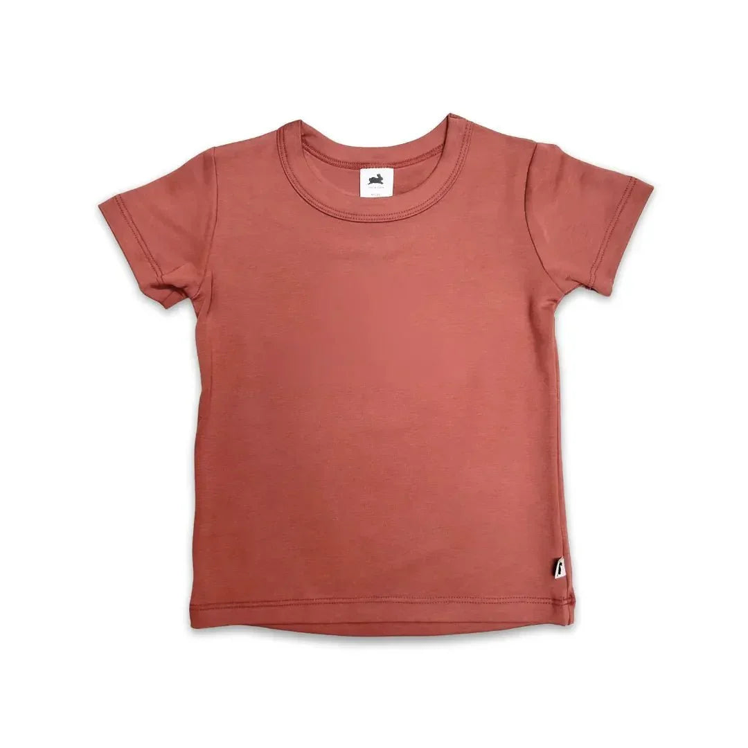 Youth bamboo t-shirt in dusty rose pink on white background