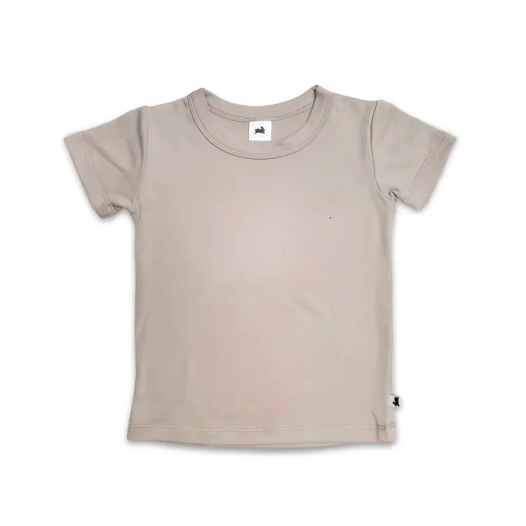 Youth bamboo t-shirt in beige, short sleeves, crew neck, Little Lively clothing