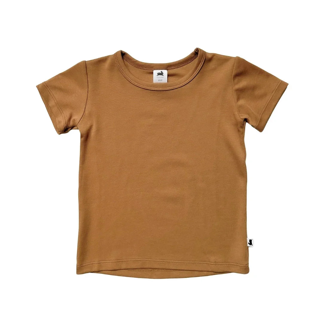 Brown short-sleeve cotton t-shirt for kids on white background