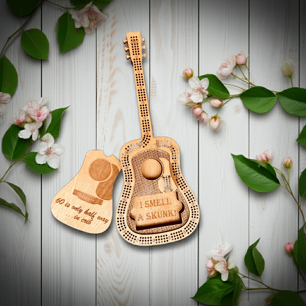 Creations by Alfie Guitar Shaped Cribbage Board