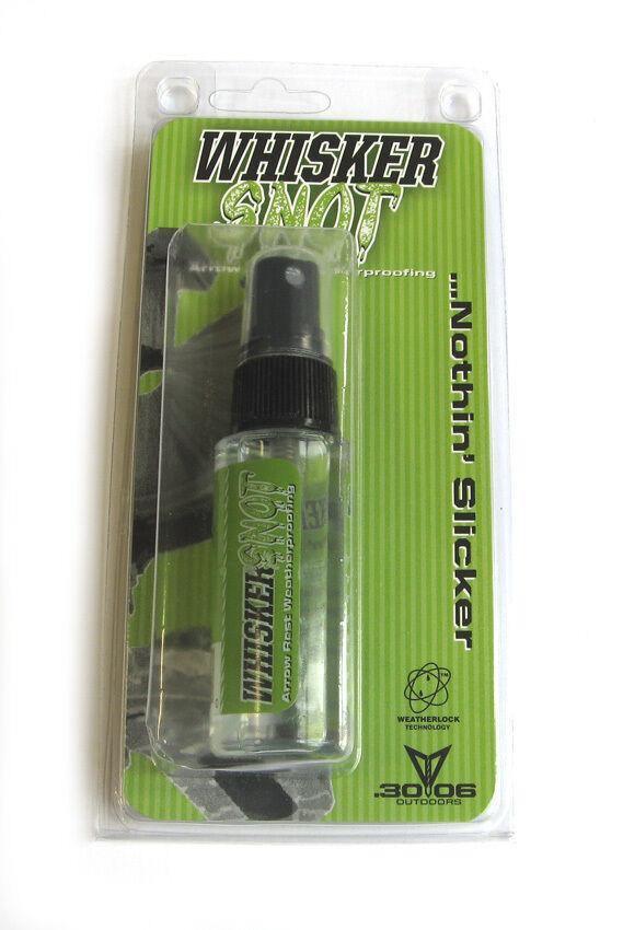 Whisker Snot arrow rest weatherproofing spray in retail packaging, 30-06 Outdoors brand