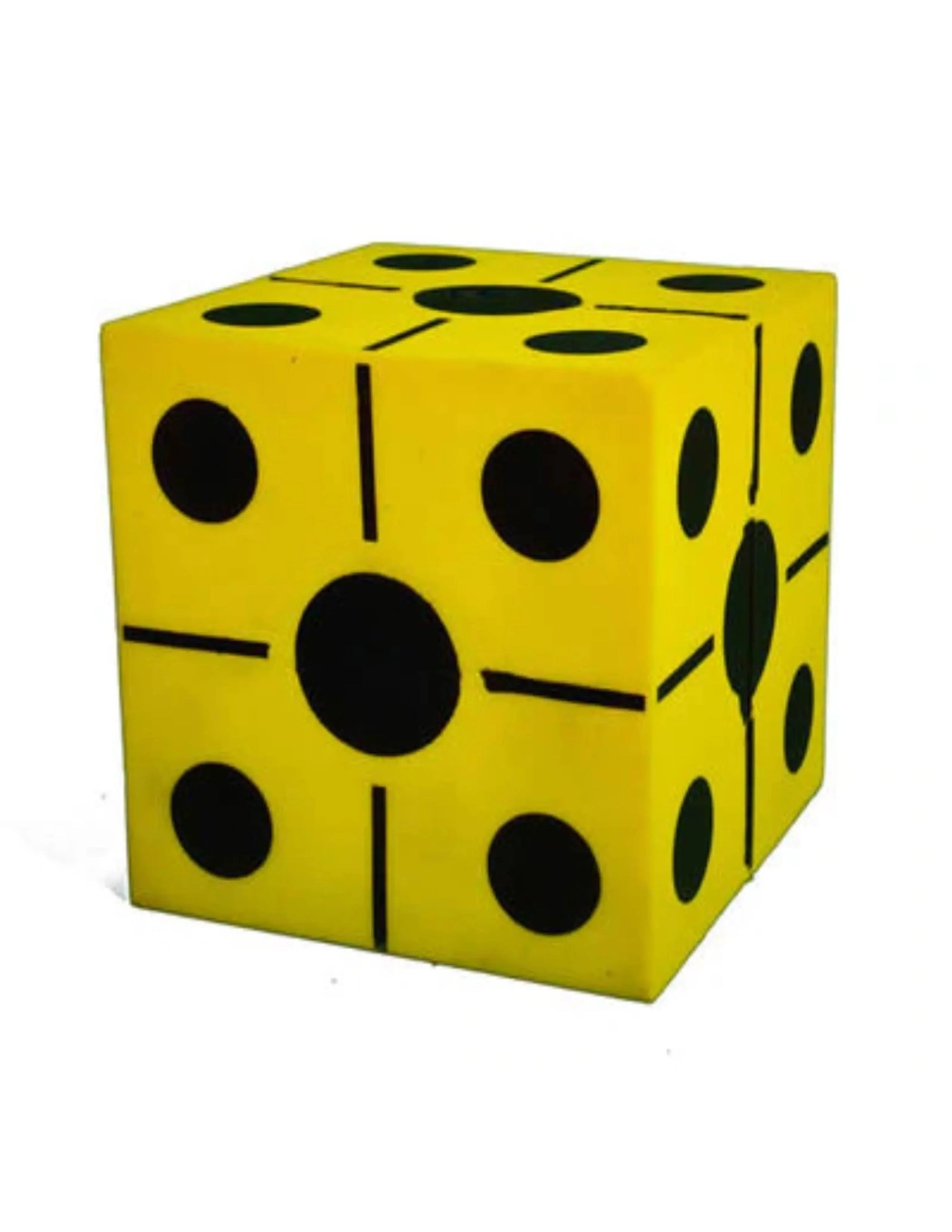 Yellow high-performance replaceable archery target core cube with black bullseye dots