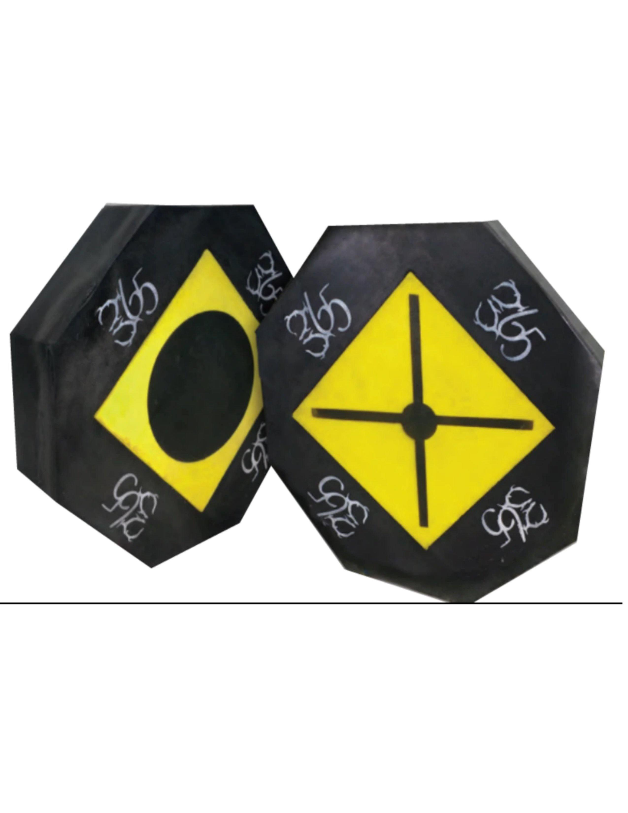 365 Archery Trio Target XL System 24 black and yellow octagonal archery targets with logos