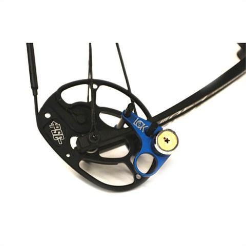 Acu-Loc archery safety bow lock attached to a black compound bow cam