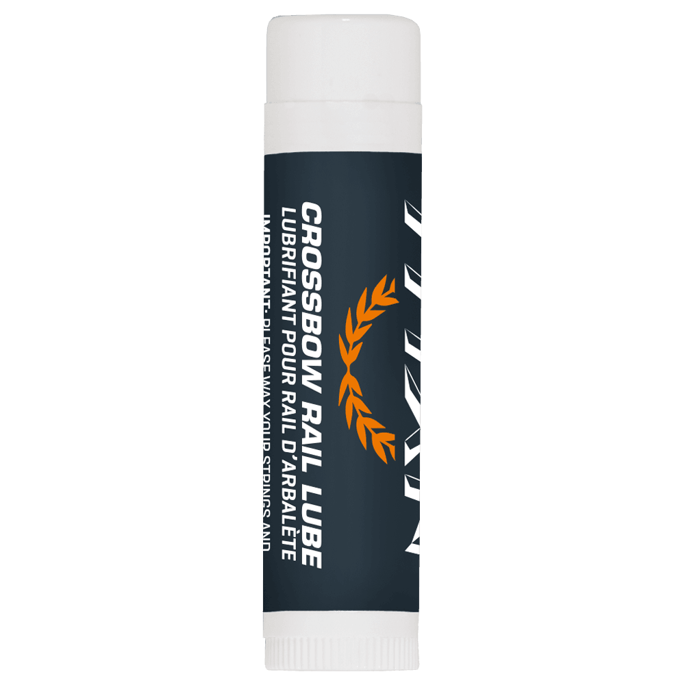 Allen Titan Crossbow Rail Lube stick with black label and orange laurel graphics