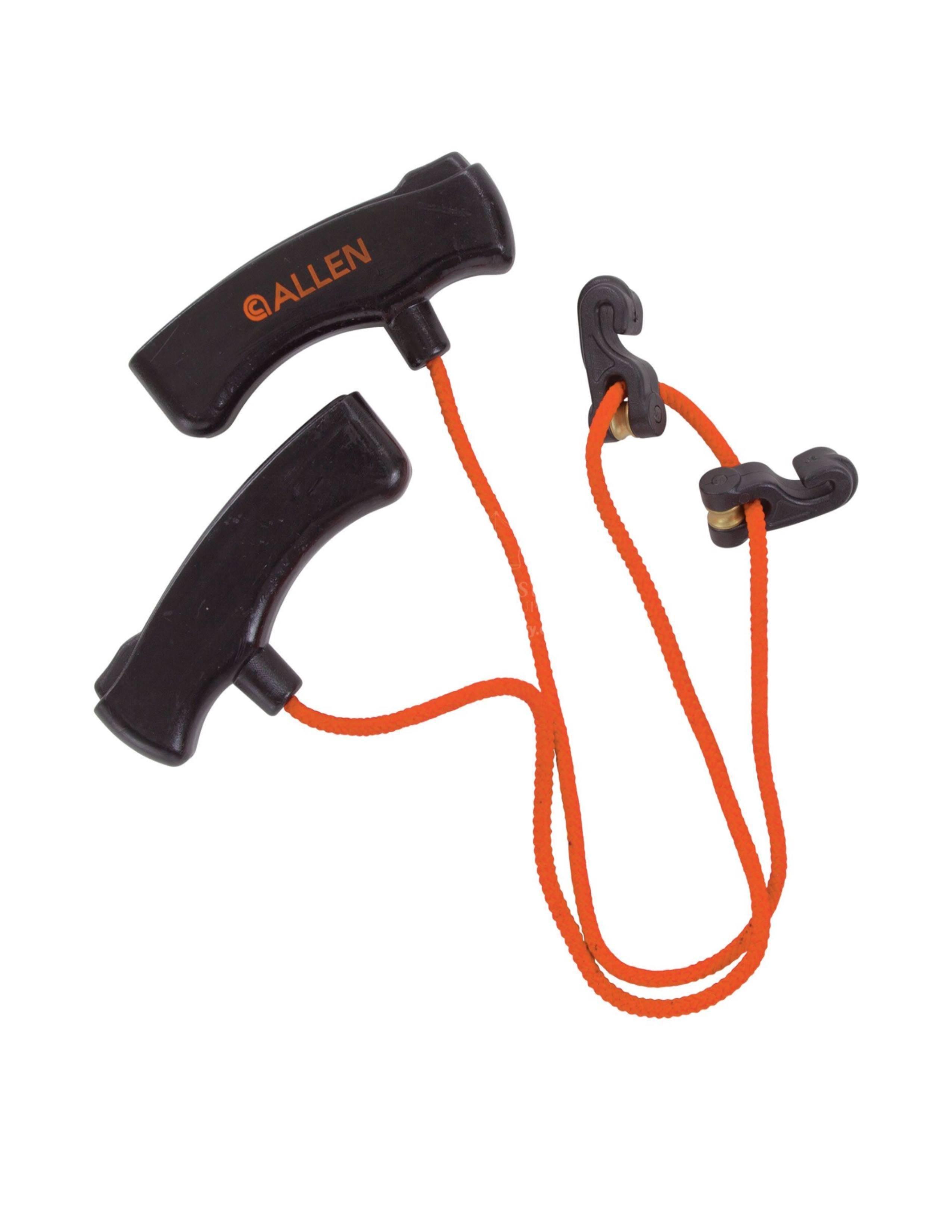 Allen Titan crossbow rope cocker with orange cord and black handles on white background