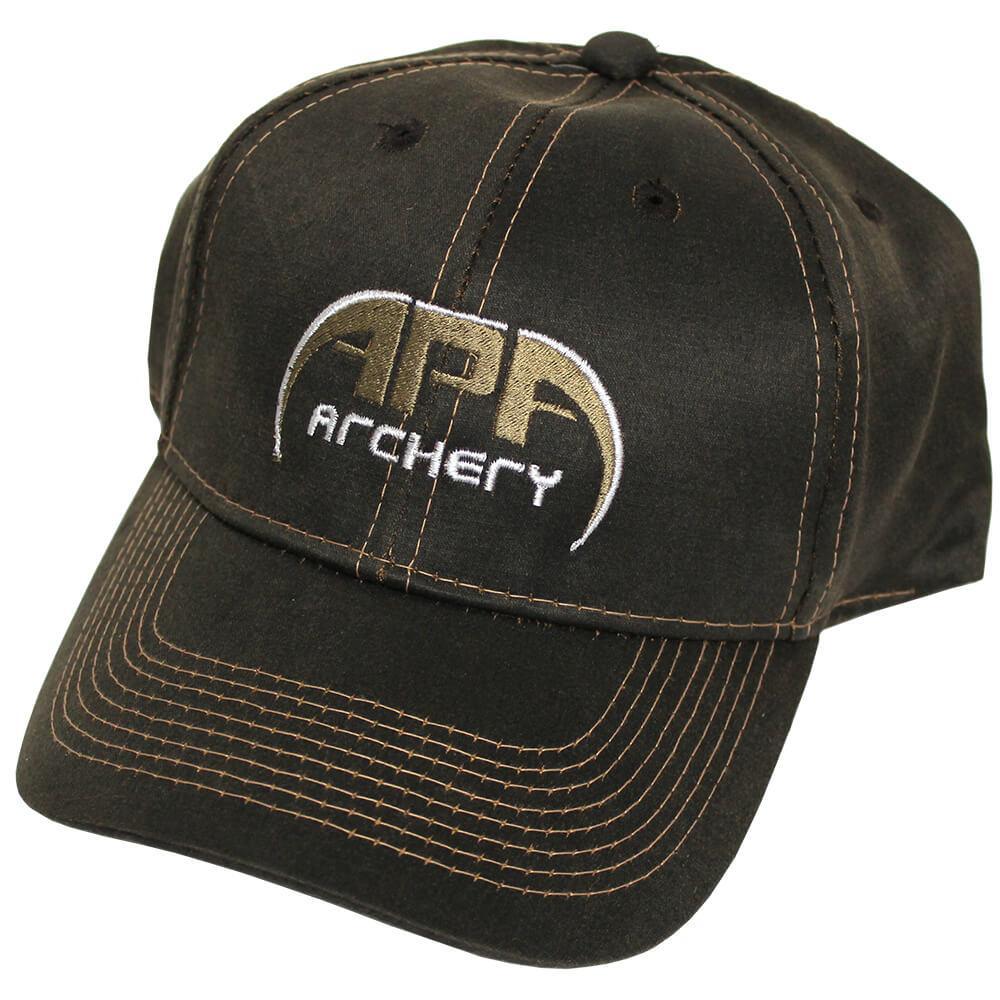APA Archery brown hat with embroidered logo and contrast stitching