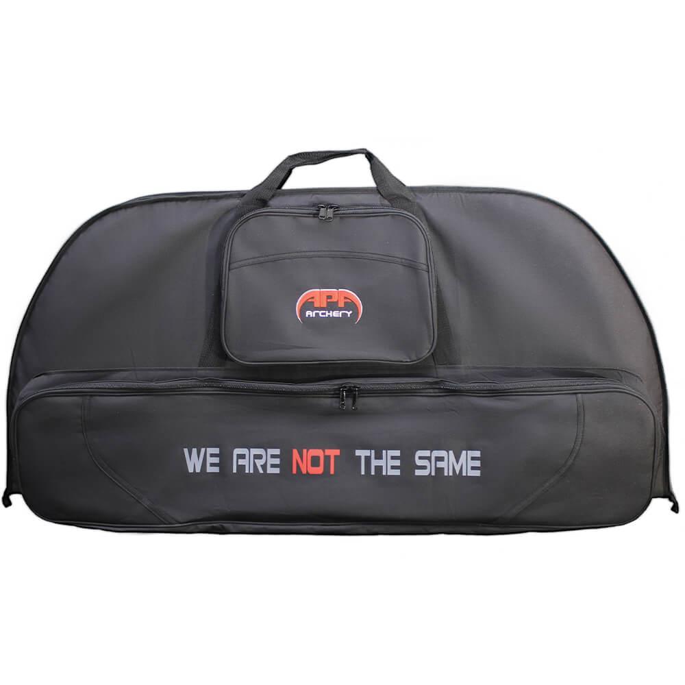 APA Archery padded soft compound bow case with 'We Are Not The Same' text, black bag