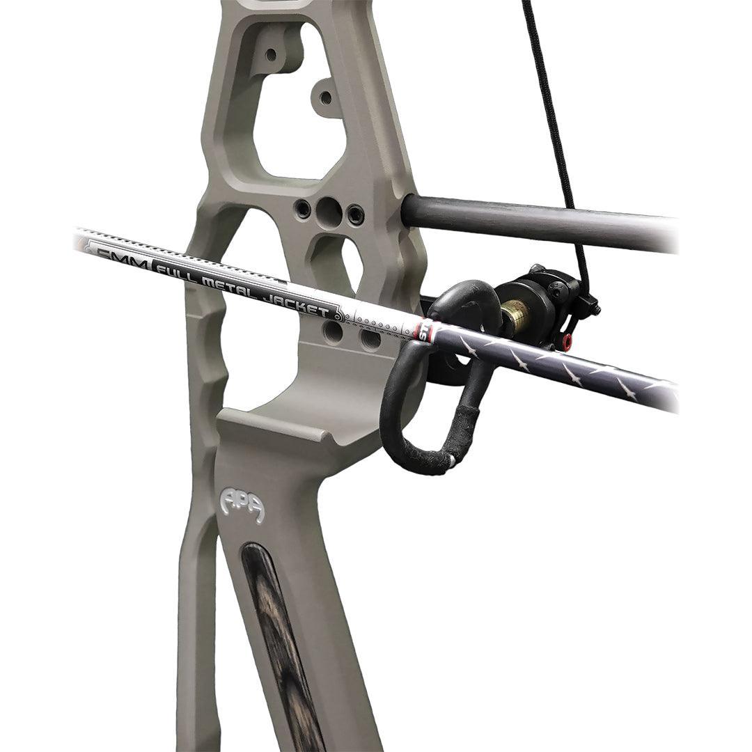 APA Archery Twister 360 arrow rest mounted on a compound bow with arrow