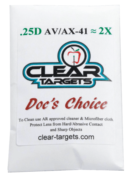 Clear Targets AVAX-41 scope lens, Doc's Choice, protective pouch, archery accessory.
