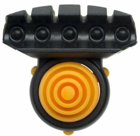 Axion Archery hybrid limb damper with black ridged top and yellow concentric rings