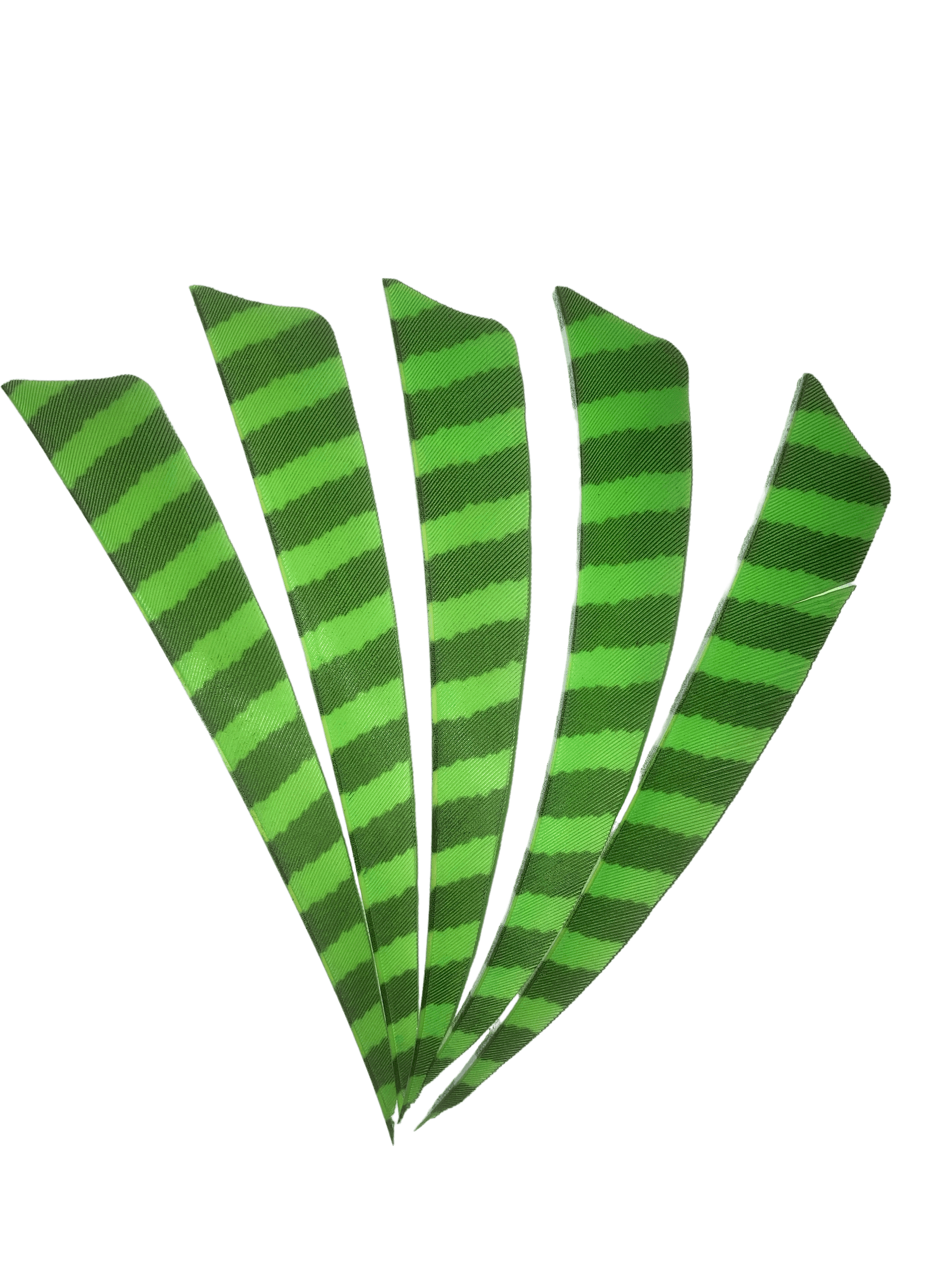 Green barred right wing archery feathers for arrows on black background