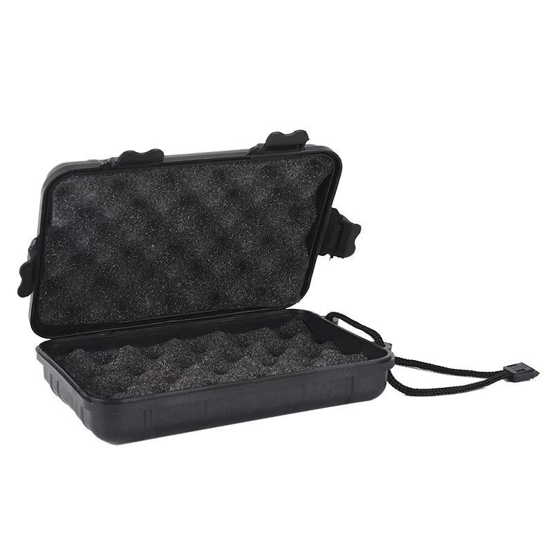 Black archery broadhead storage case with foam interior and secure latches