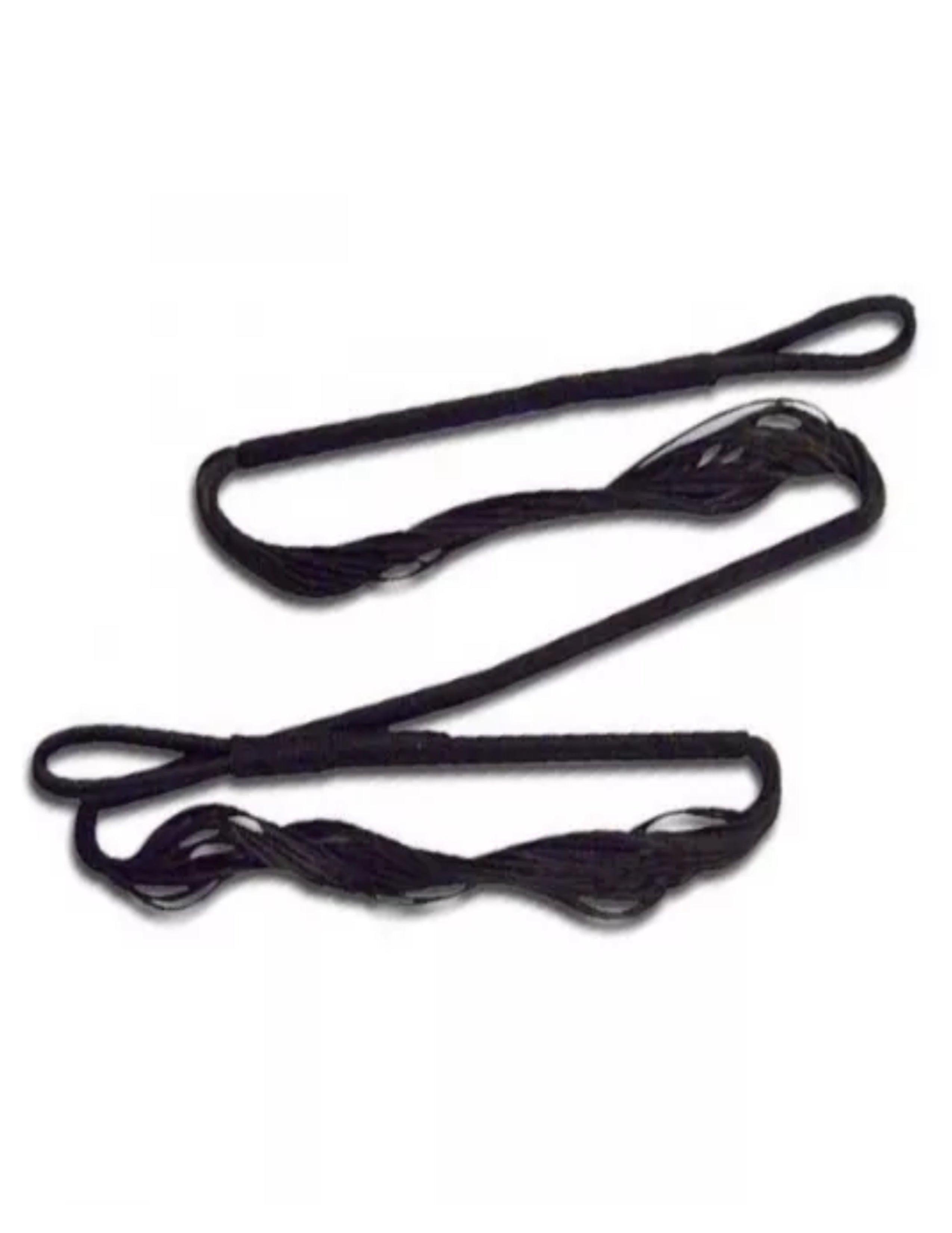 Black custom bowstrings for Bear Desire XL crossbow on white background