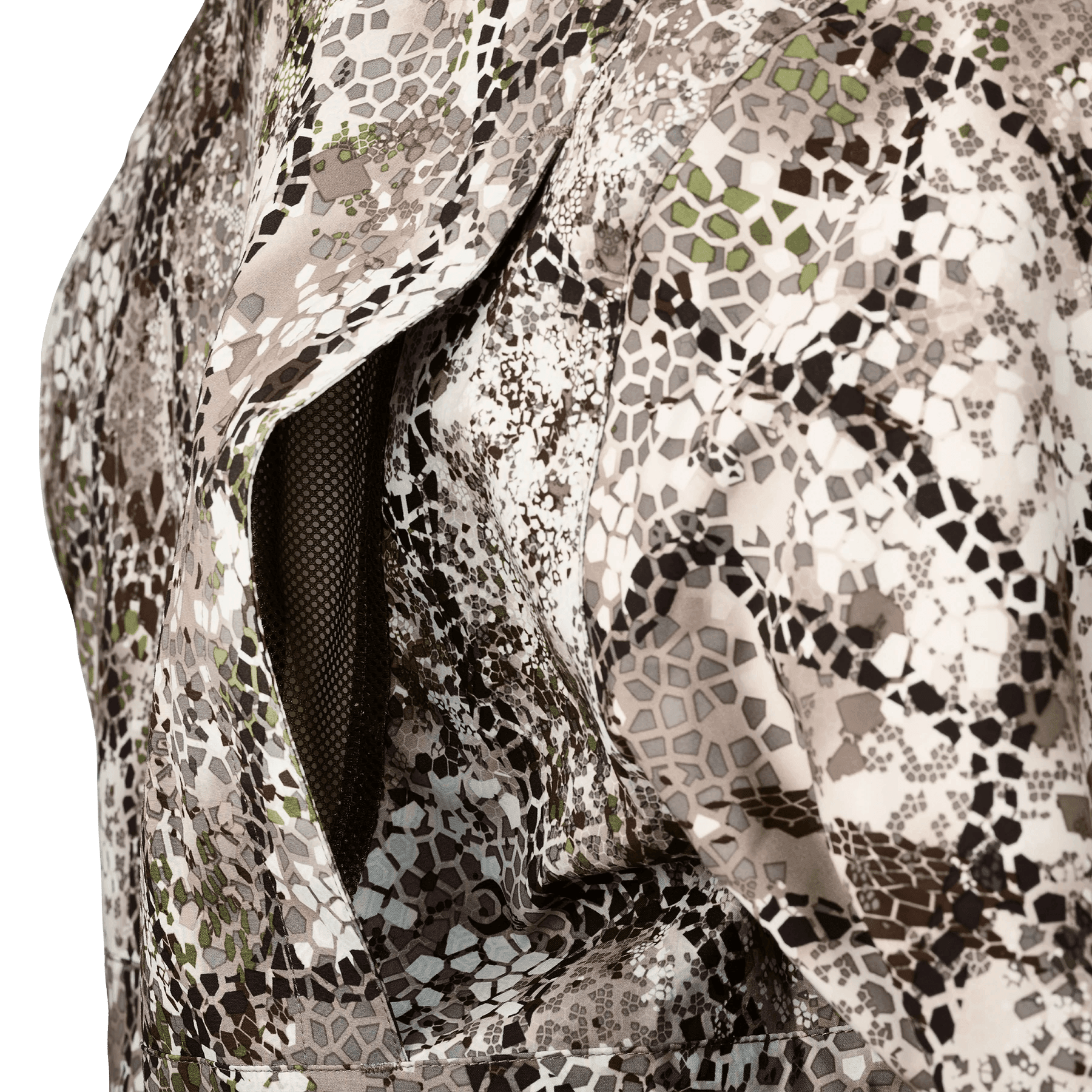 Close-up of Badlands Algus button-down shirt with mesh-lined camouflage vent pocket
