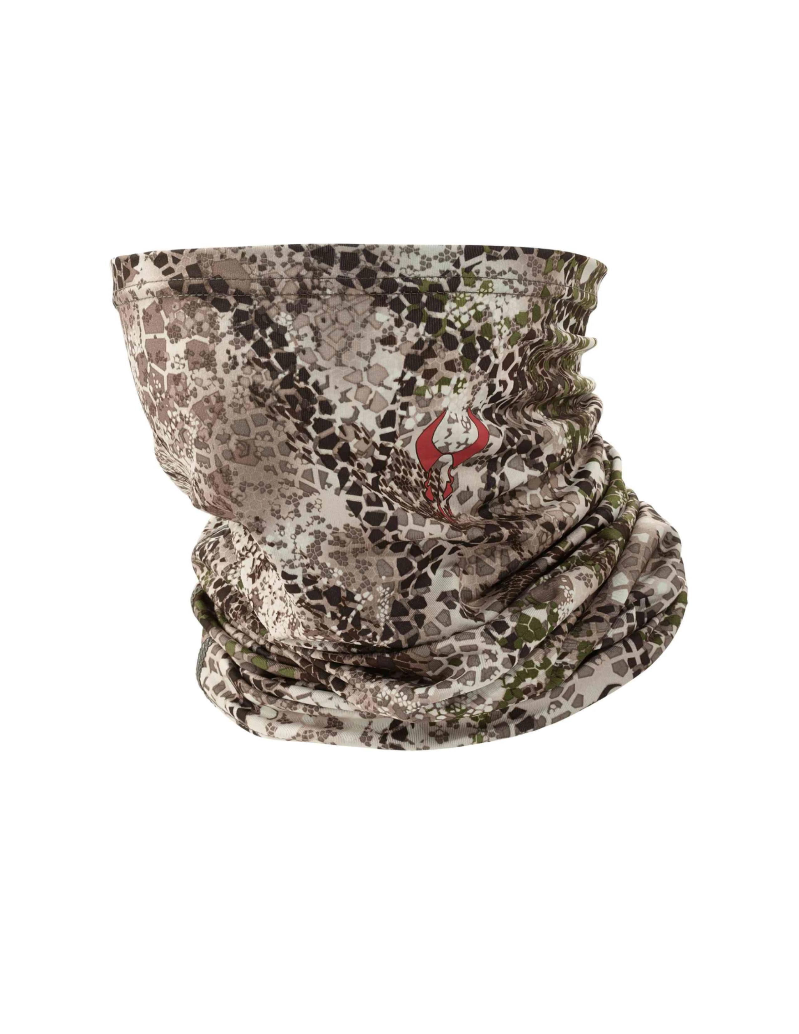 Badlands Algus camo neck gaiter with logo, outdoor sports apparel on white background