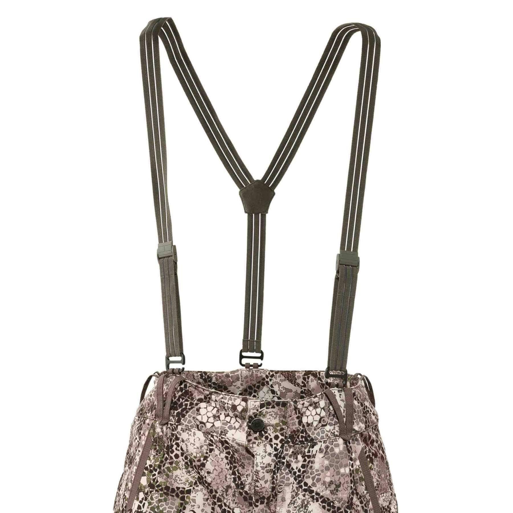 Badlands Algus camo hunting pants with suspenders, detailed pattern close-up
