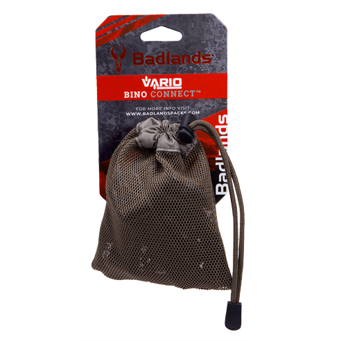 Badlands Bino Connect OS in mesh pouch, hunting gear packaging with red branding